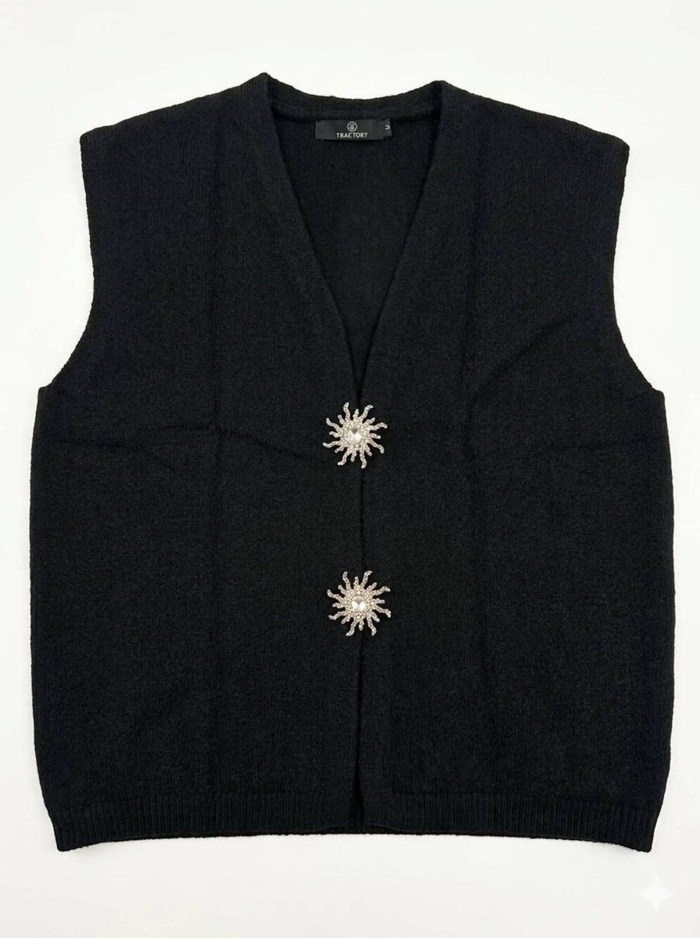 🩵NWT Black w/Gold Metal Sun Sweater Knit Sleeveless Top Small